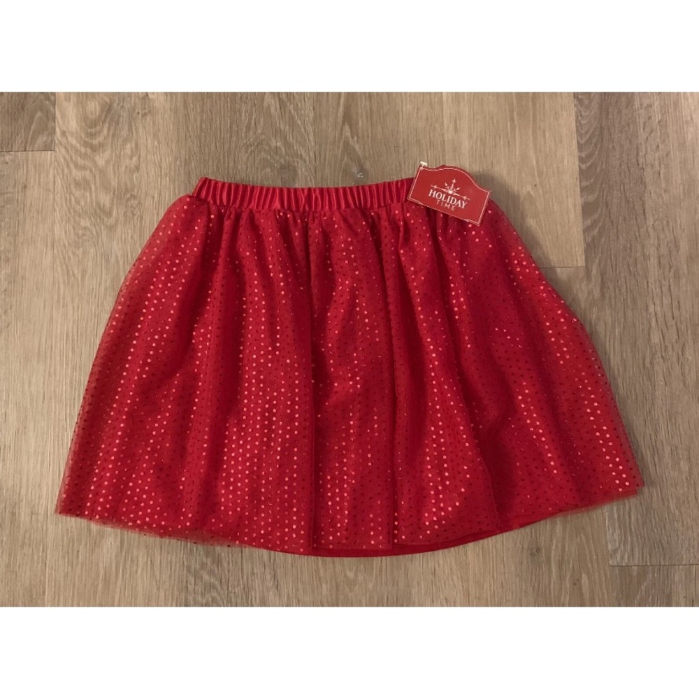 (NWT) Holiday Time Girl’s Size 10-12 Red & Gold Flecked Skater Skirt
